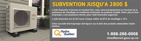 subvention hydro quebec thermopompe